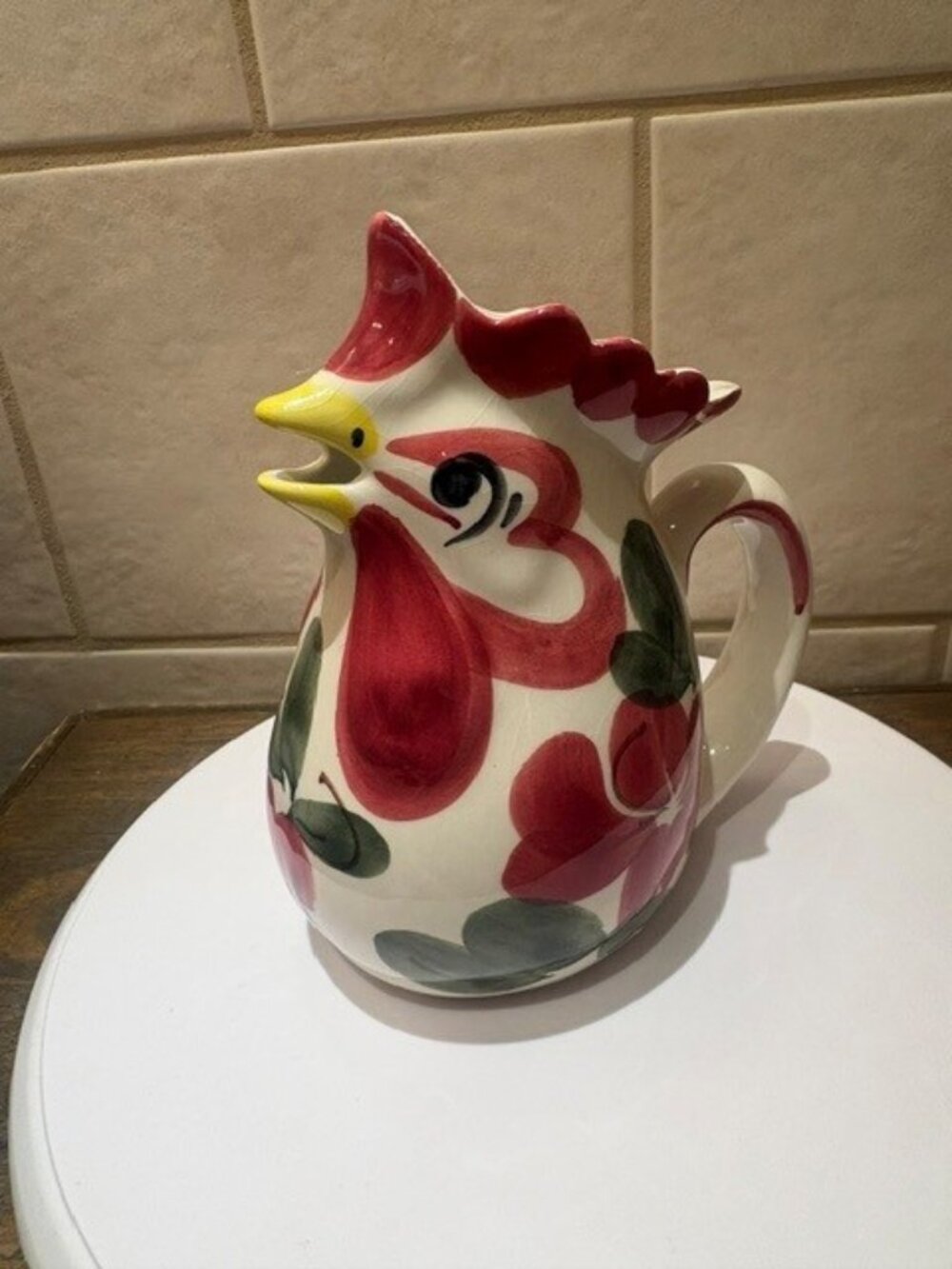 Vintage Hand Painted Italian Ceramic Rooster Pitcher